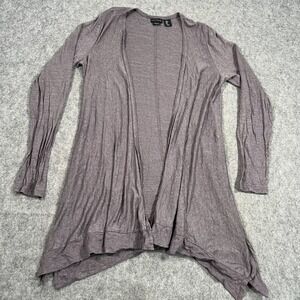 Tahari Brown Linen Open Front Long Cardigan‎ Sweater Women's Size Medium